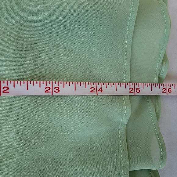 Mint Green 2 Piece Pleated Ruffle Chiffon Jewel Pin Top & Midi Skirt Set - Picture 7 of 16